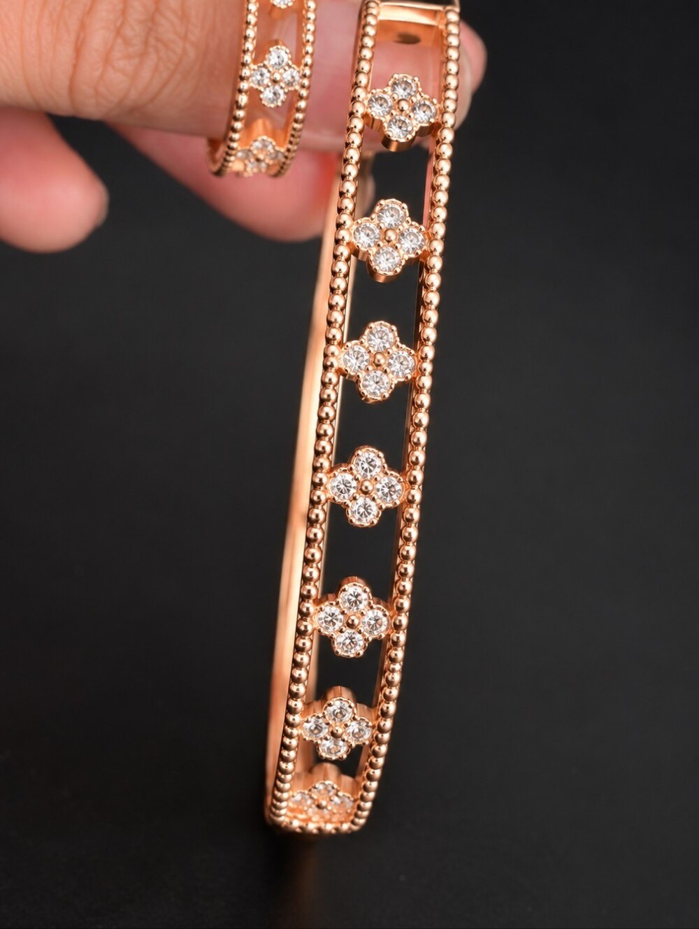 22kgp Rose Gold Plated Elegant Gold Floral Bangle Set with Ring